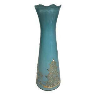 Vintage Bartlett Collins Aqua Pagoda Vase Gold Overlay Mid-Century